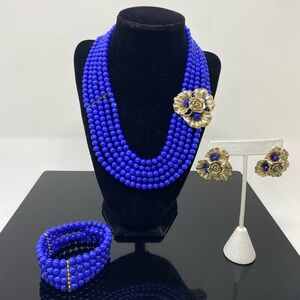 Elegant Blue Beaded Necklace and Earring Set